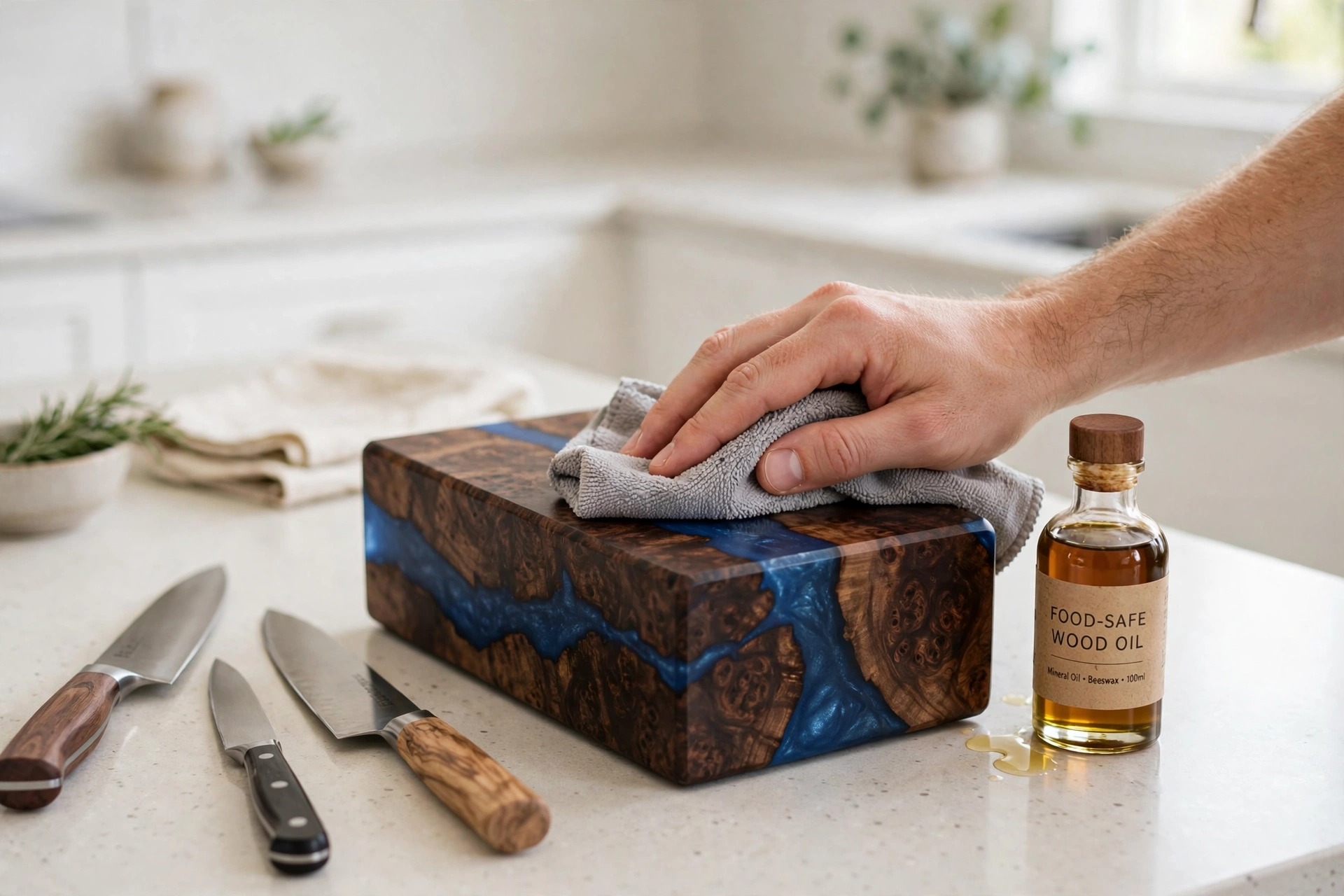 Wiping the block with a soft cloth and food-safe wood oil, the whole care routine takes seconds
