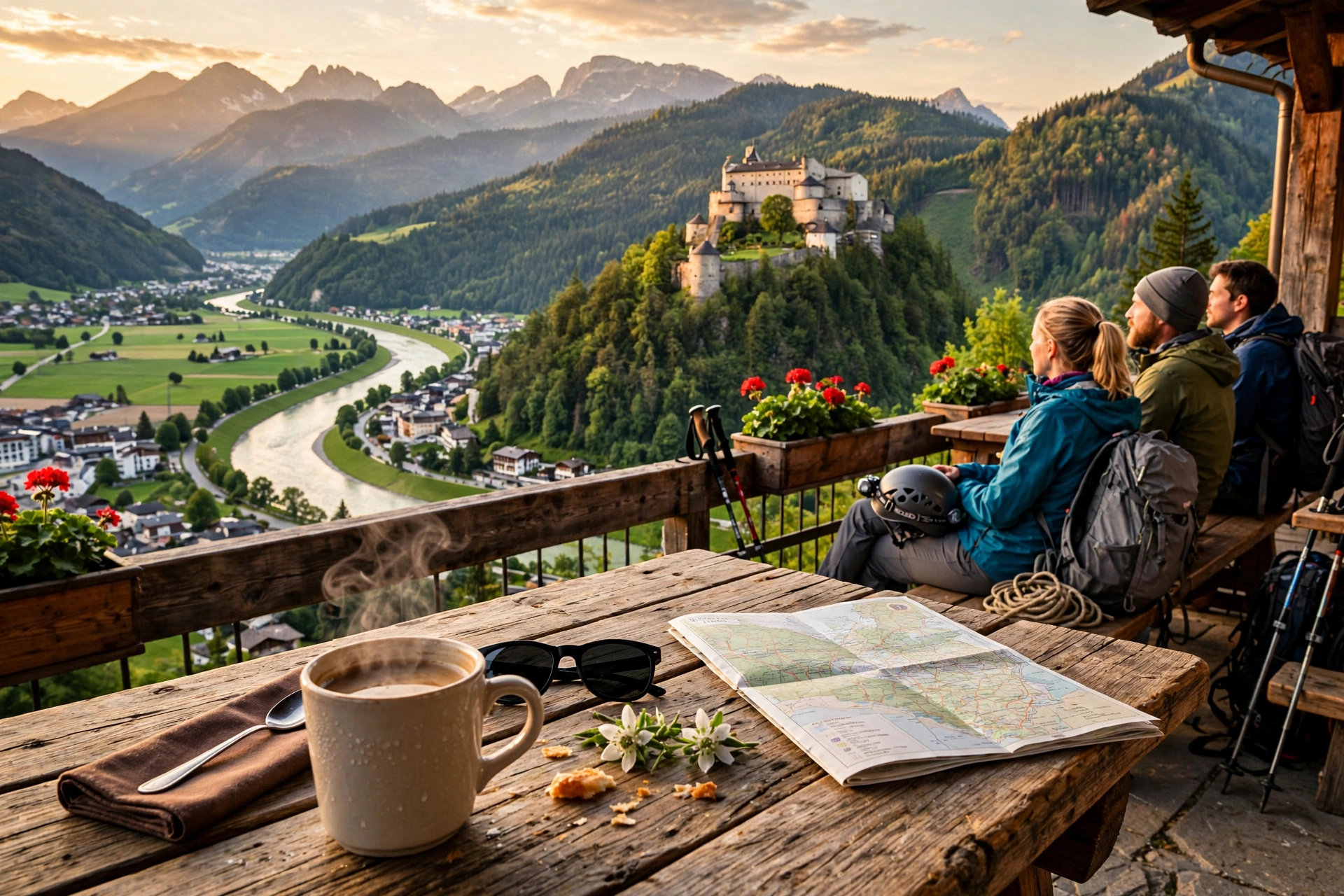 Terrace view over the Salzach valley and Hohenwerfen Castle after visiting Eisriesenwelt