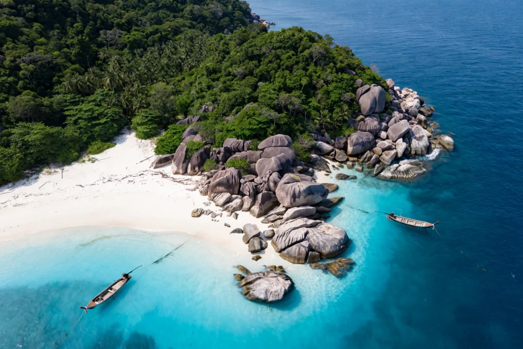 Aerial drone view of the Similan Islands, Thailand.