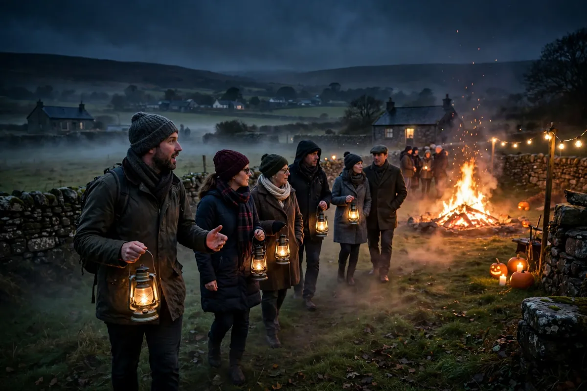 A lantern-lit Samhain night walk through rural Ireland near Tulsk