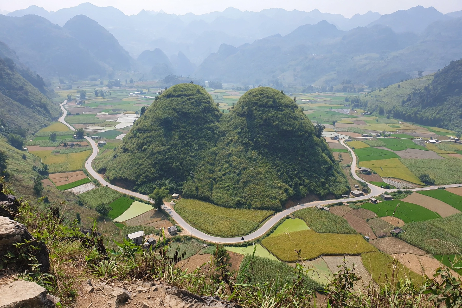 The Twin Mountains of Quan Ba seen from Heaven's Gate viewpoint, Ha Giang Vietnam